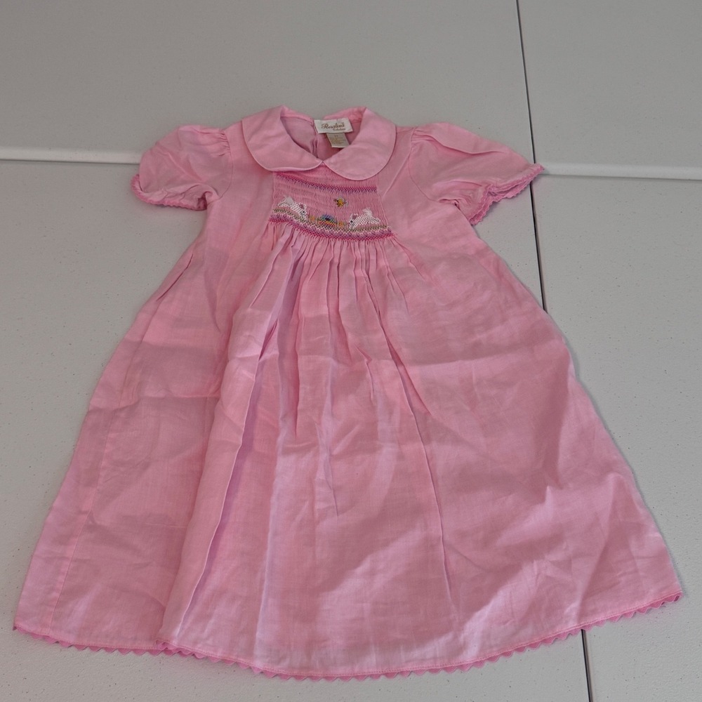 Rosalina Collections Pink Smocked Bunny‎ Easter Dress Cotton Toddler Girls 3T s3
